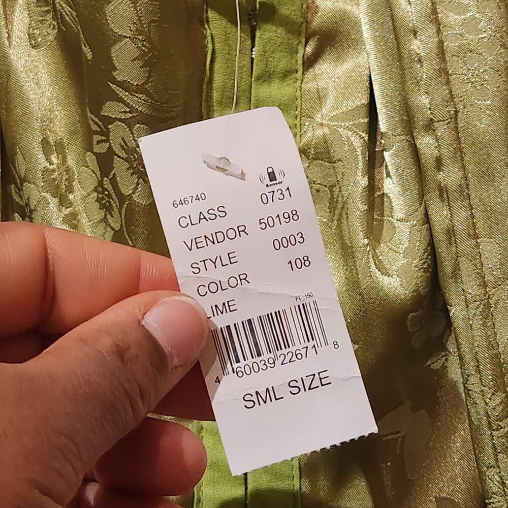 Pacsun LA Hearts Sz S Shiny Lime Green NWT Corset Strappy Top Floral Etching - Picture 4 of 7